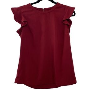 J. Crew Flutter Sleeve Top Burgundy Size 2